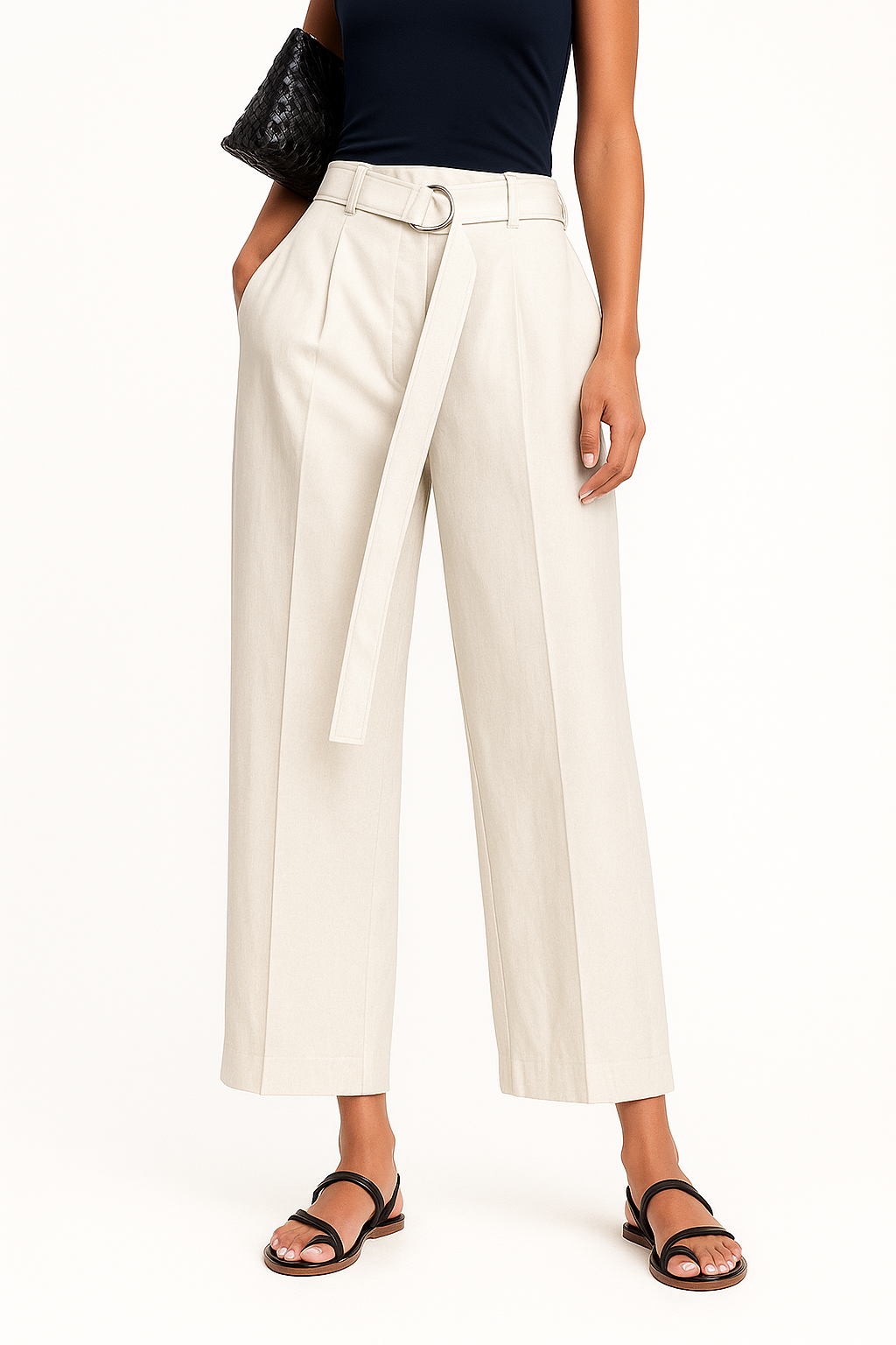 High rise belted linen pants